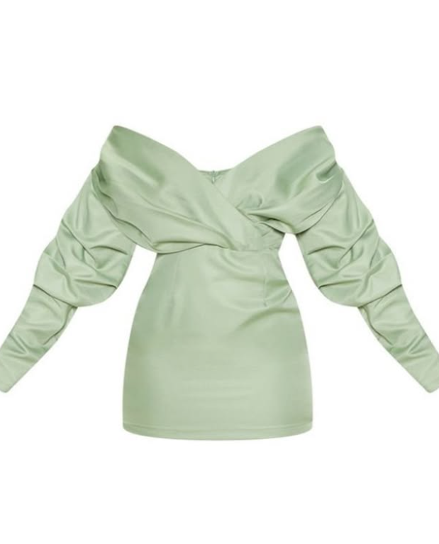 Sage Green Off The Shoulder Ruched Bodycon Dress