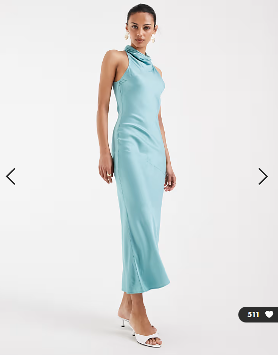 & Other Stories high neck sleeveless satin maxi dress in light turquoise blue