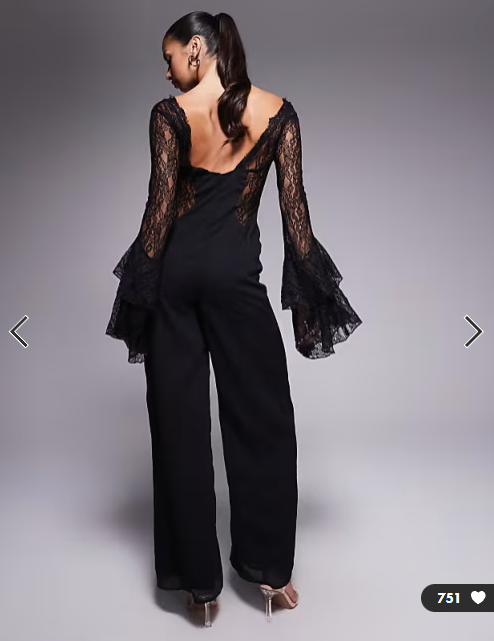 ASOS DESIGN corset detail jumpsuit with lace ruffle sleeves in black
