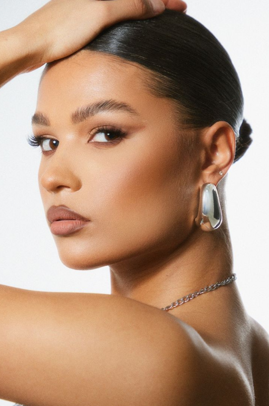 Silver Chunky Flat Curved Earrings