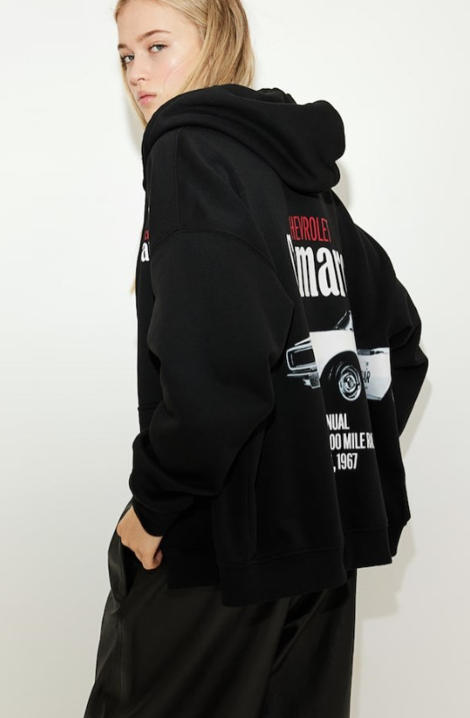 H&M OVERSIZED PRINTED ZIP-THROUGH HOODIE