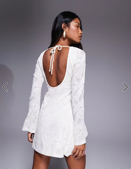 Princess Polly Lukea lace slash neck open tie back bell sleeve mini dress in cream