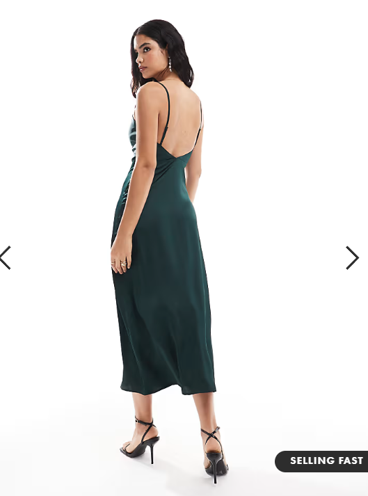 Vila satin cowl neck cami maxi dress in dark green
