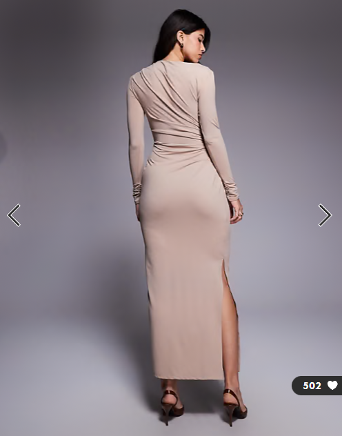 ASOS DESIGN soft touch long sleeve drape maxi dress in cappucino