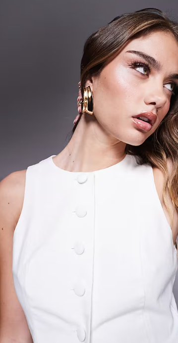 Asos / Kaiia jexclusive cotton blend sleeveless high neck split front waistcoat in cream