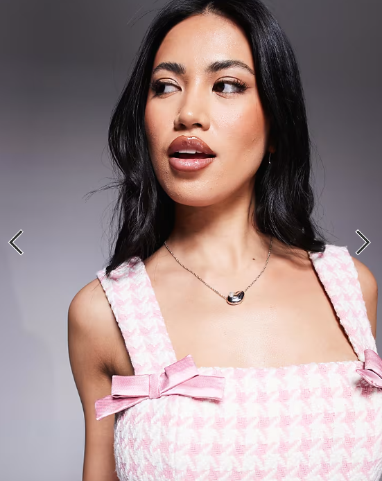 ASOS LUXE co-ord boucle corset top with bow back in pink gingham