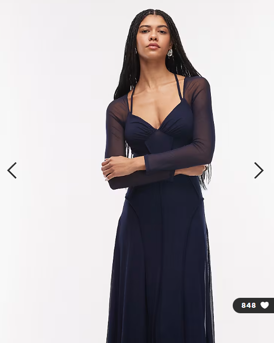 ASOS DESIGN mesh long sleeve maxi dress with exposed seam detail in navy