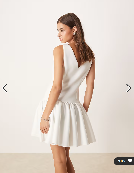 ASOS DESIGN dropped waist mini dress with full skirt in white in scuba-style fabric