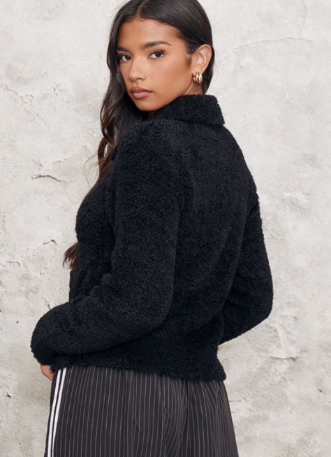 Plt - Black Pocket Detail Zip Up Knitted Jacket