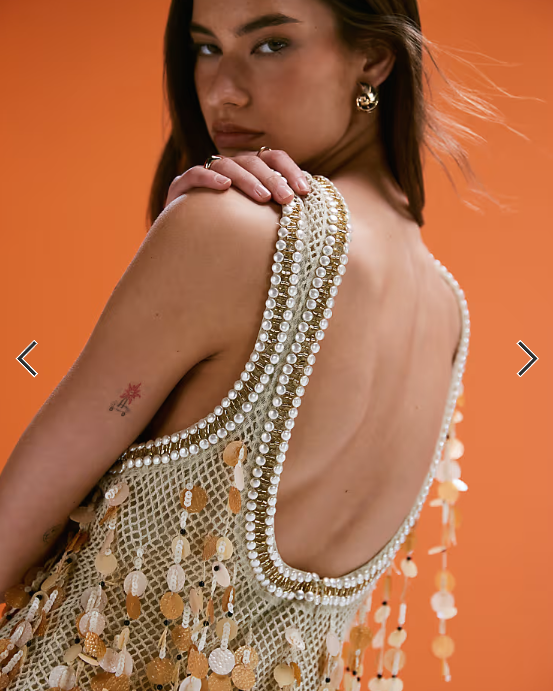 ASOS DESIGN crochet mini dress with shell effect fringe beading in natural