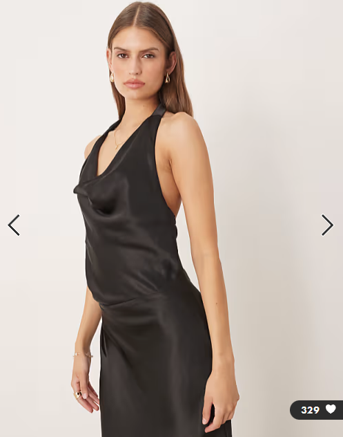 SNDYS satin cowl neck scarf detail maxi dress in black