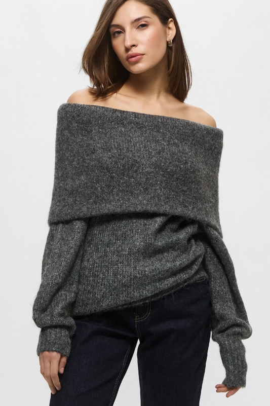 H&M - Fold Over Knitted Sweater - Grey