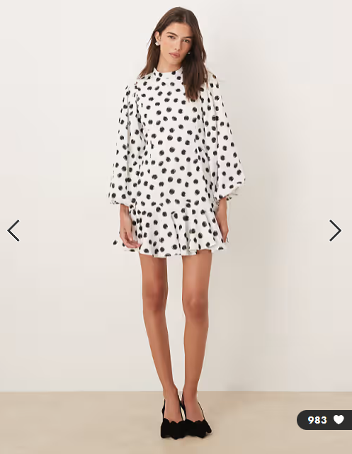 Sister Jane Illume exclusive high neck balloon sleeve ruffle drop hem mini dress in white spot print