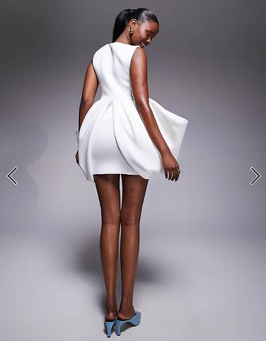 ASOS DESIGN dramatic bow skirt structured mini dress in ivory in scuba-style fabric