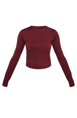 Petite Burgundy Cotton Long Sleeve Fitted T-shirt
