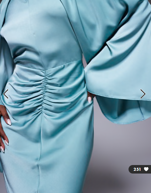 ASOS DESIGN satin long sleeve maxi dress with central ruched skirt in pale blue