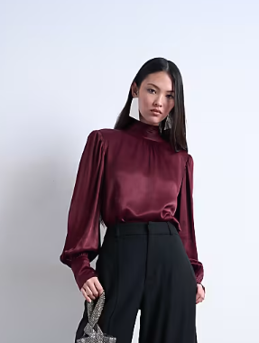 Asos - Topshop satin scarf blouse in burgundy
