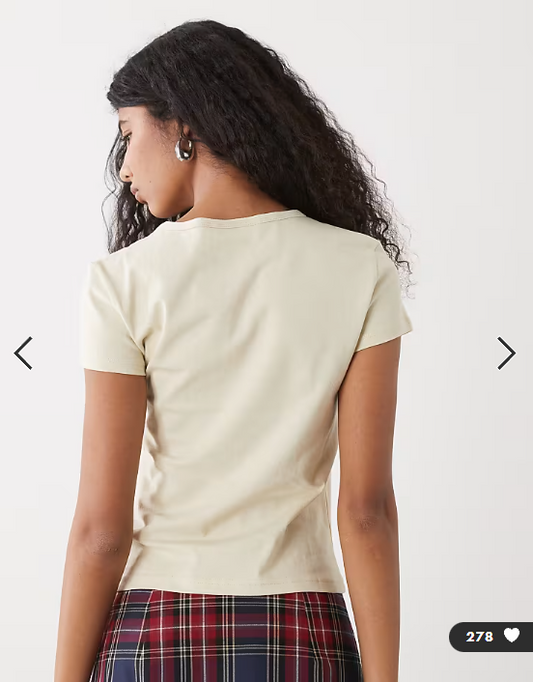 Weekday Fleur v-neck slim t-shirt in butter yellow