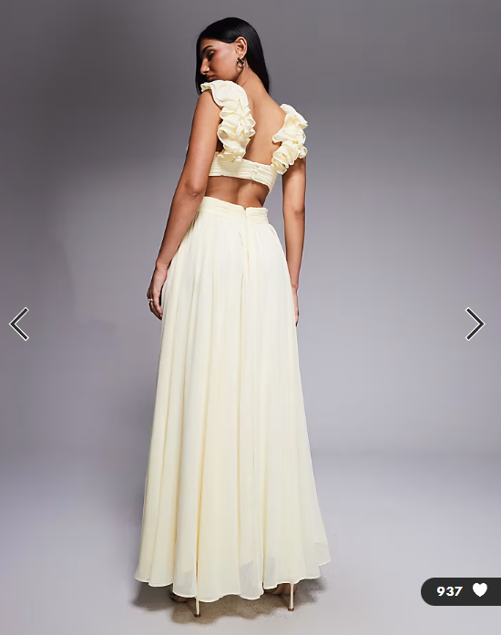 Forever New chiffon ruffle shoulder maxi dress in lemon