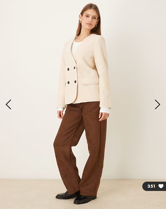 VILA teddy jacket with button details in cream