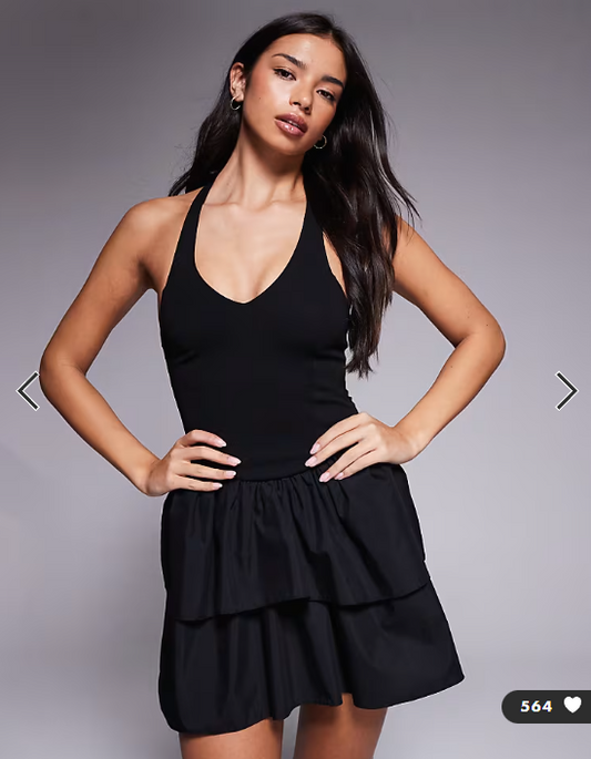 ASOS DESIGN halter ruffle skirt mini dress in black