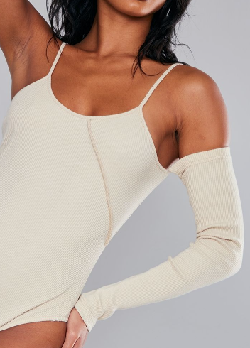 Oatmeal Rib Overlock Seam One Shoulder Bodysuit