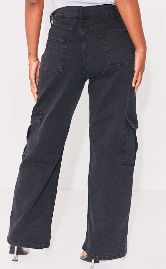 Shape Washed Black Cargo Wide Leg Jeans