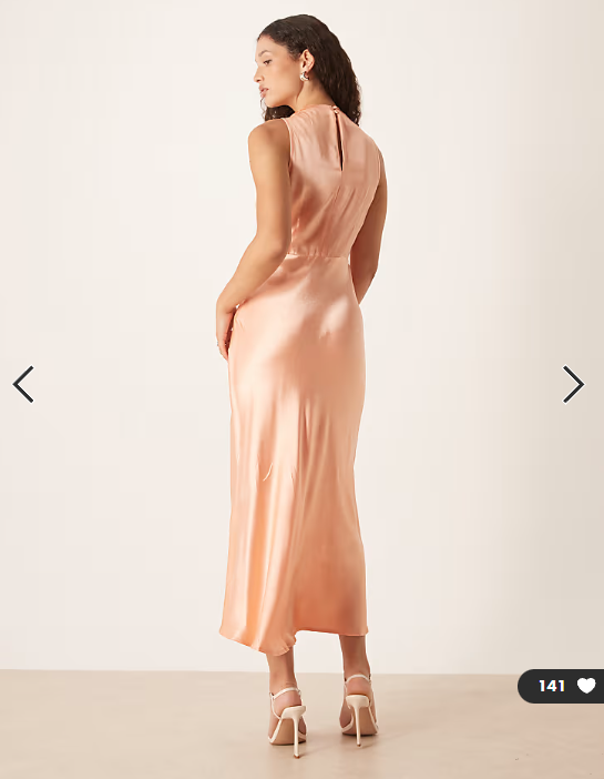 Nobody's Child Frances satin high neck drape detail midi dress in pale orange