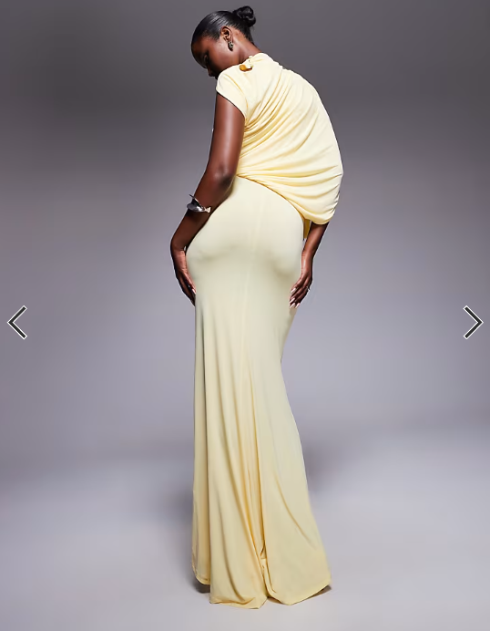 ASOS DESIGN one shoulder drape maxi dress with cape detail in buttermilk yellow