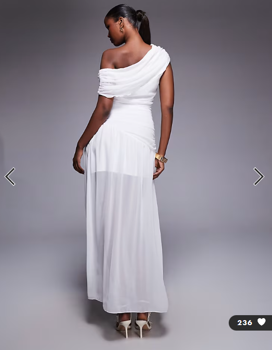 Fashionkilla exclusive chiffon off shoulder asymmetric hem gathered sheer hem maxi dress in white