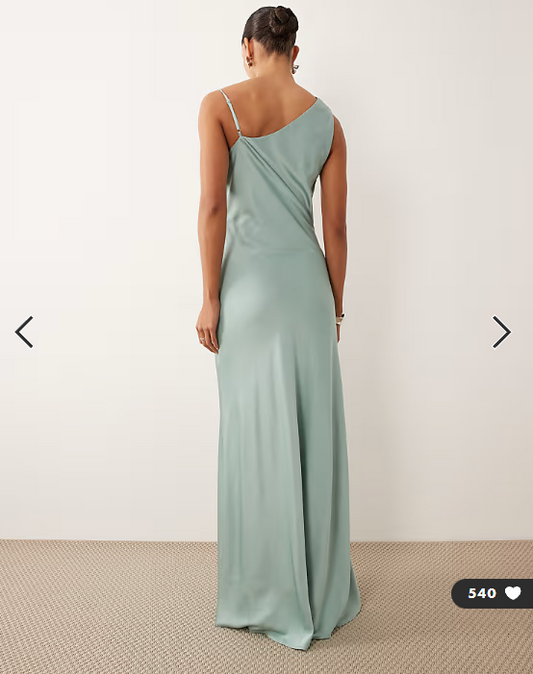 TFNC Bridesmaids satin one shoulder maxi dress in aqua