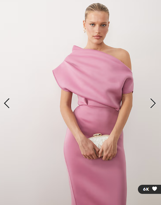 ASOS DESIGN dramatic neckline midi dress in rose scuba-style fabric