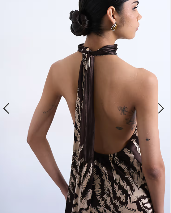 Topshop tie neck halter maxi dress in zebra print