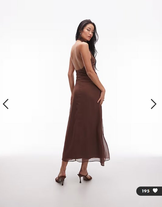 ASOS DESIGN chiffon high neck maxi dress in chocolate