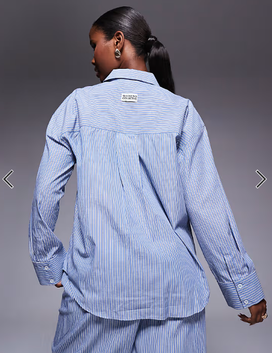 Weekend Collective co-ord stripe shirt in blue and white