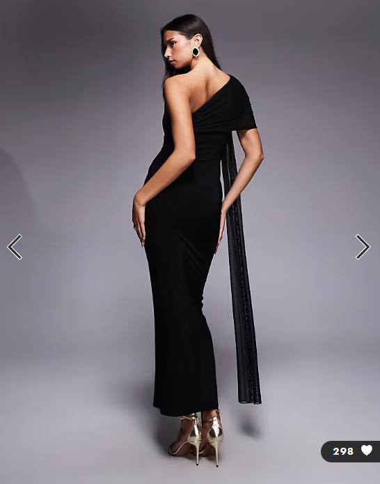 Kaiia exclusive double layered slinky mesh one shoulder drape detail maxi dress in black