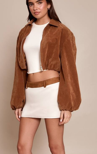 PLT  suede balloon sleeve covered placket jacket