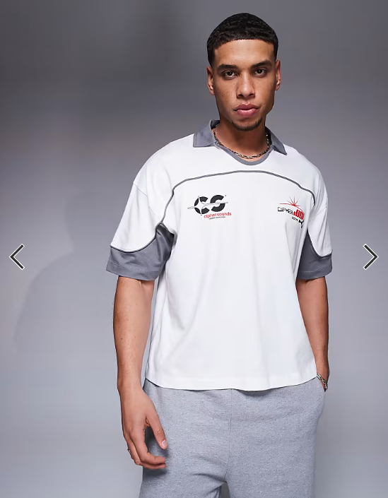 ASOS DESIGN boxy short sleeve polo with with city print in brown.