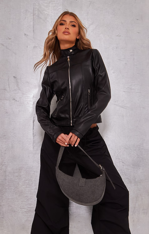 Black Faux Leather Biker Jacket