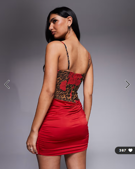 Oh Polly mesh corset draped mini dress in red leopard floral