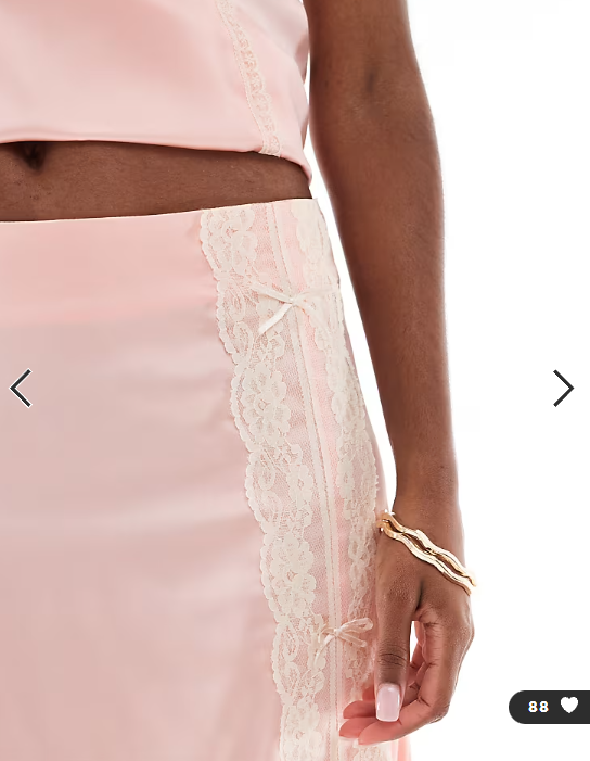 Miss Selfridge satin and lace maxi skirt co-ord in pink