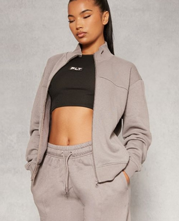 Charcoal Seam Detail Zip Through Track Top