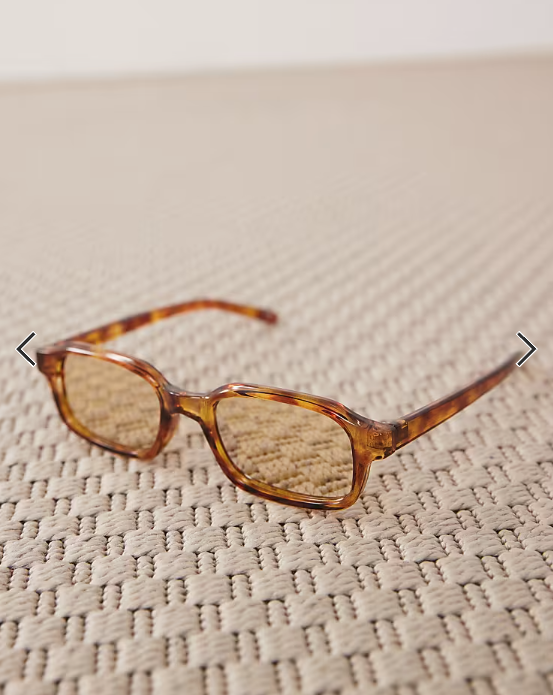 ASOS DESIGN slim rectangle reflective sunglasses in tortoise shell with yellow lens