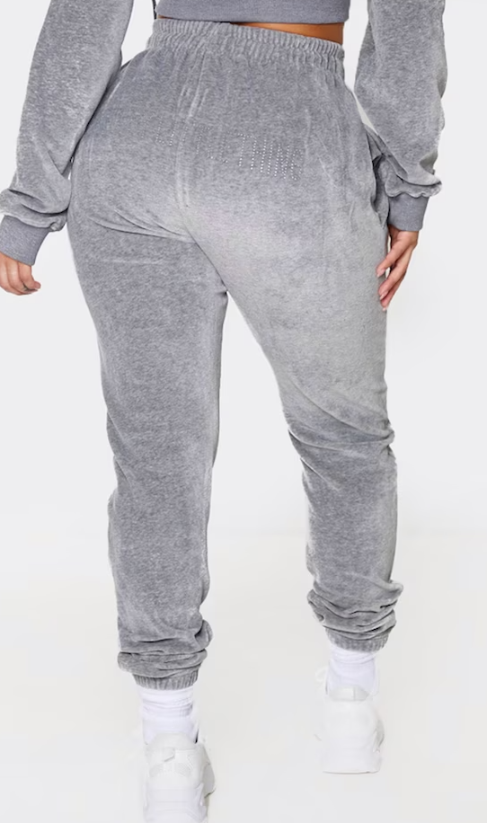 Shape Grey Velour Diamante Skinny Sweatpants