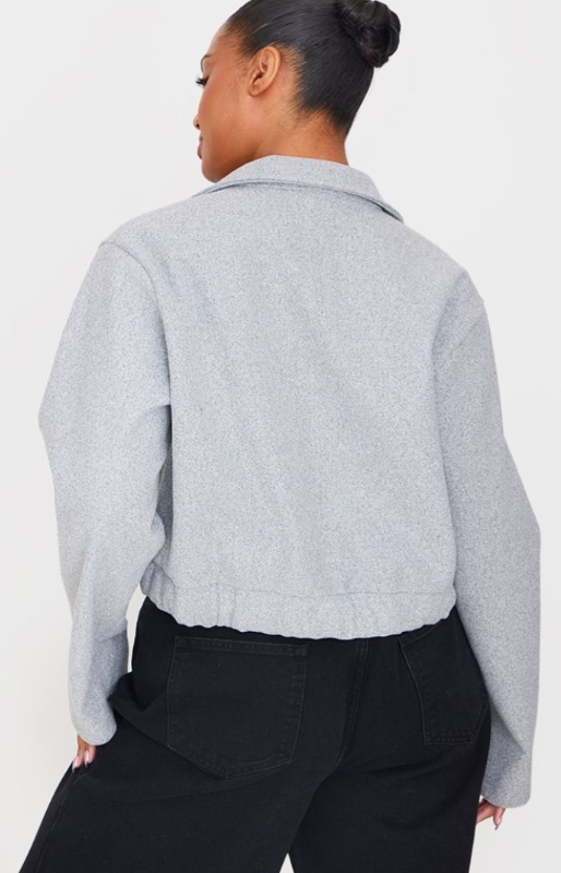 Plt - Plus Grey Marl Zip Up Textured Elasticated Waist Jacket