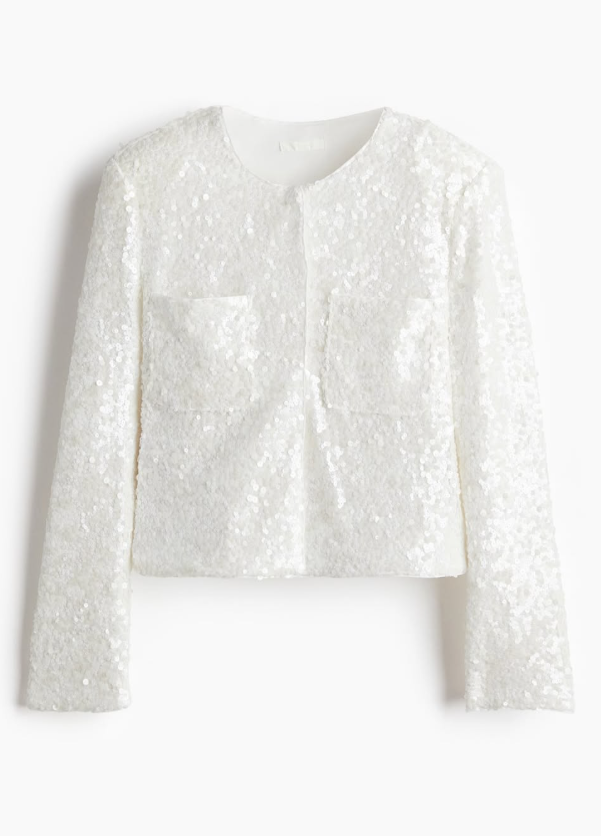 H&M - SEQUINED BLOUSE- White