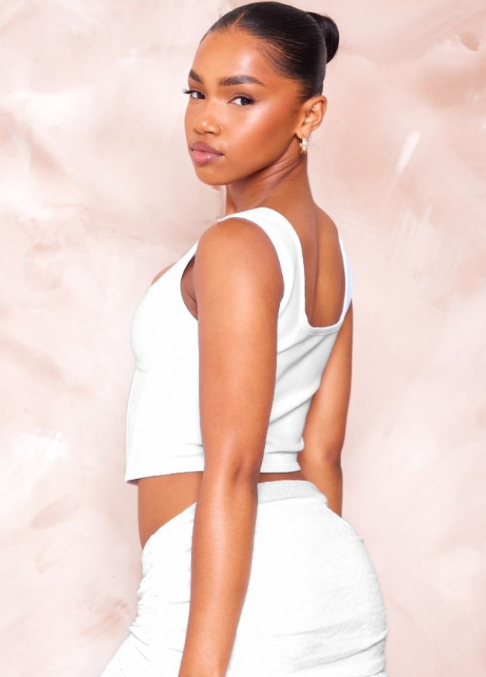 White Bandage Dip Hem Hook And Eye Square Neck Corset