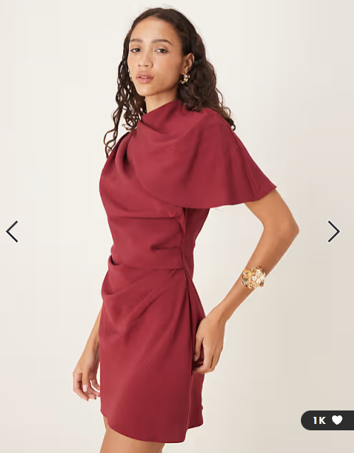ASOS DESIGN high neck cape bodice mini dress with open back in burgundy
