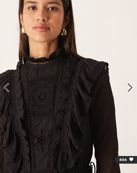 Asos - high neck ruffle maxi dtess with lace inserts and ties in midnight black