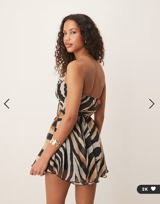 Miss Selfridge beach chiffon tie front playsuit in zebra print